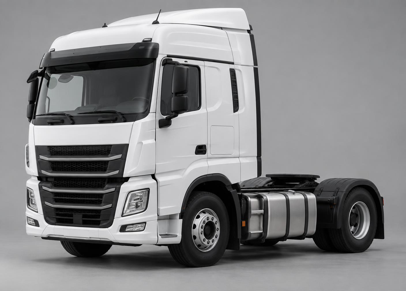 Truck tractor unit photographed side-on after refinishing